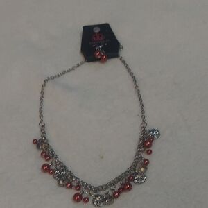 5/$12 Chic Silver Necklace with Red Accents